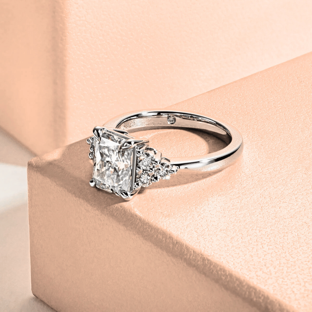 3ct Radiant-Cut Moissanite Engagement Ring | With 6 Side Stones