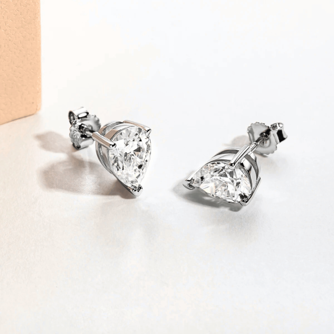 Pear-Cut Moissanite Stud Earrings | D-Colourless VVS1 with 10K Gold Hypoallergenic Posts