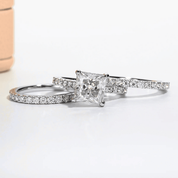 Princess-Cut 3ct Moissanite Engagement Ring with Half Pave finished in 18K White Gold - Versatile Set Options