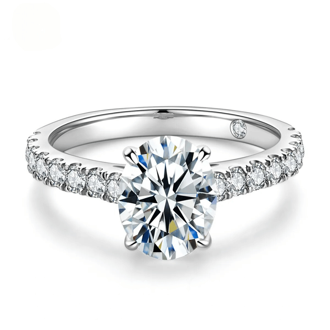 Oval 2ct Moissanite Half Pave Ring with 18K White Gold Finish