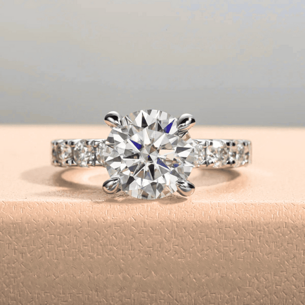 Round 3.5ct Moissanite Half Pave Ring  with Gold Plating Options