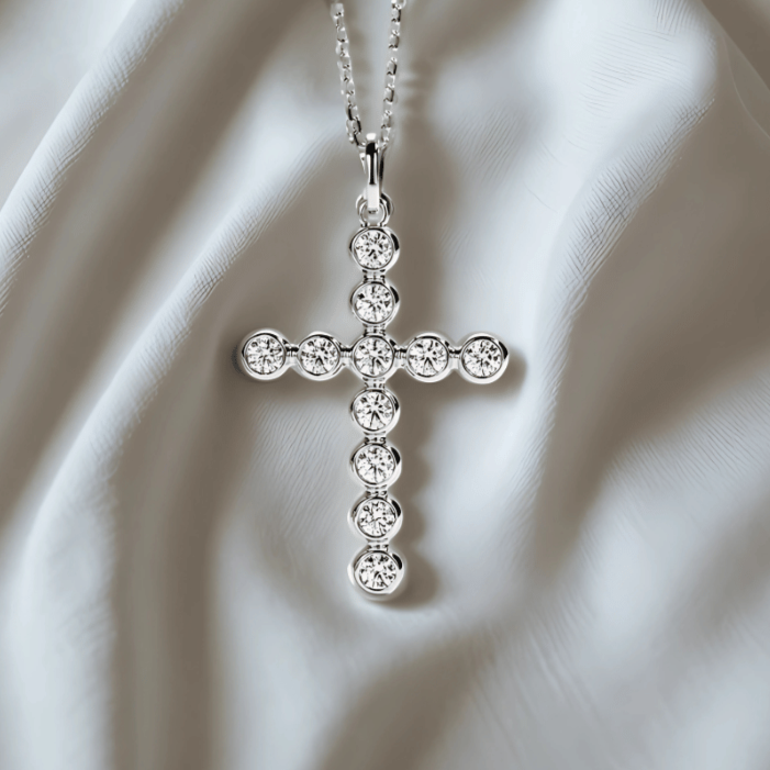 Radiant Blessings 3.3 TCW Round Moissanite Cross Pendant