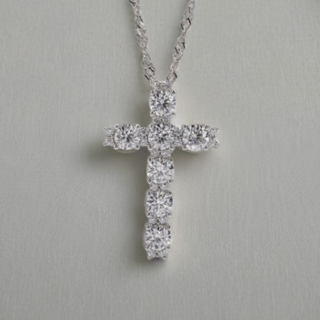 Eternal Light 2.1 TCW Round-Cut Moissanite Cross Pendant