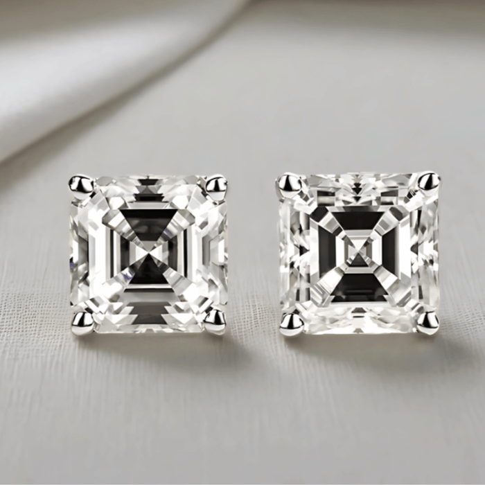 Asscher-Cut Moissanite Stud Earrings | D-Colourless VVS1 with 10K Gold Hypoallergenic Posts