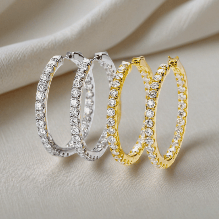 5.6ct Moissanite Hoop Earrings | Inside-Out Design in White or Yellow Gold