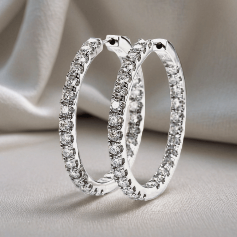 5.6ct Moissanite Hoop Earrings | Inside-Out Design in White or Yellow Gold