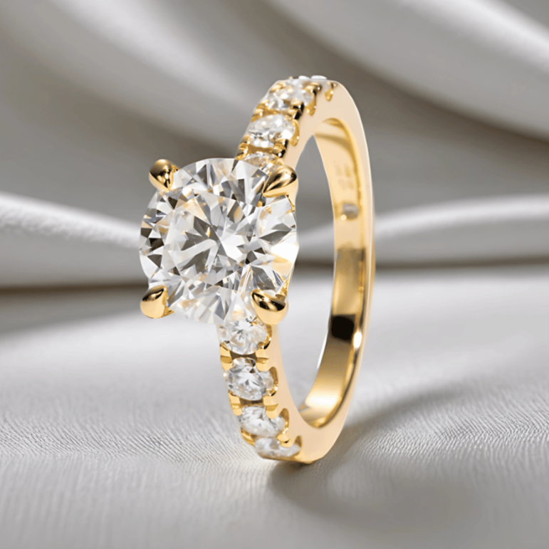 Round 3.5ct Moissanite Half Pave Ring  with Gold Plating Options