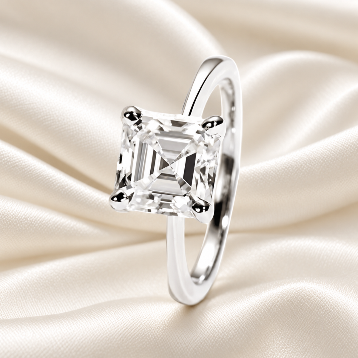 Asscher-Cut 3ct D-Colourless VVS1 Moissanite Engagement Ring - Luxury Diamond Alternative