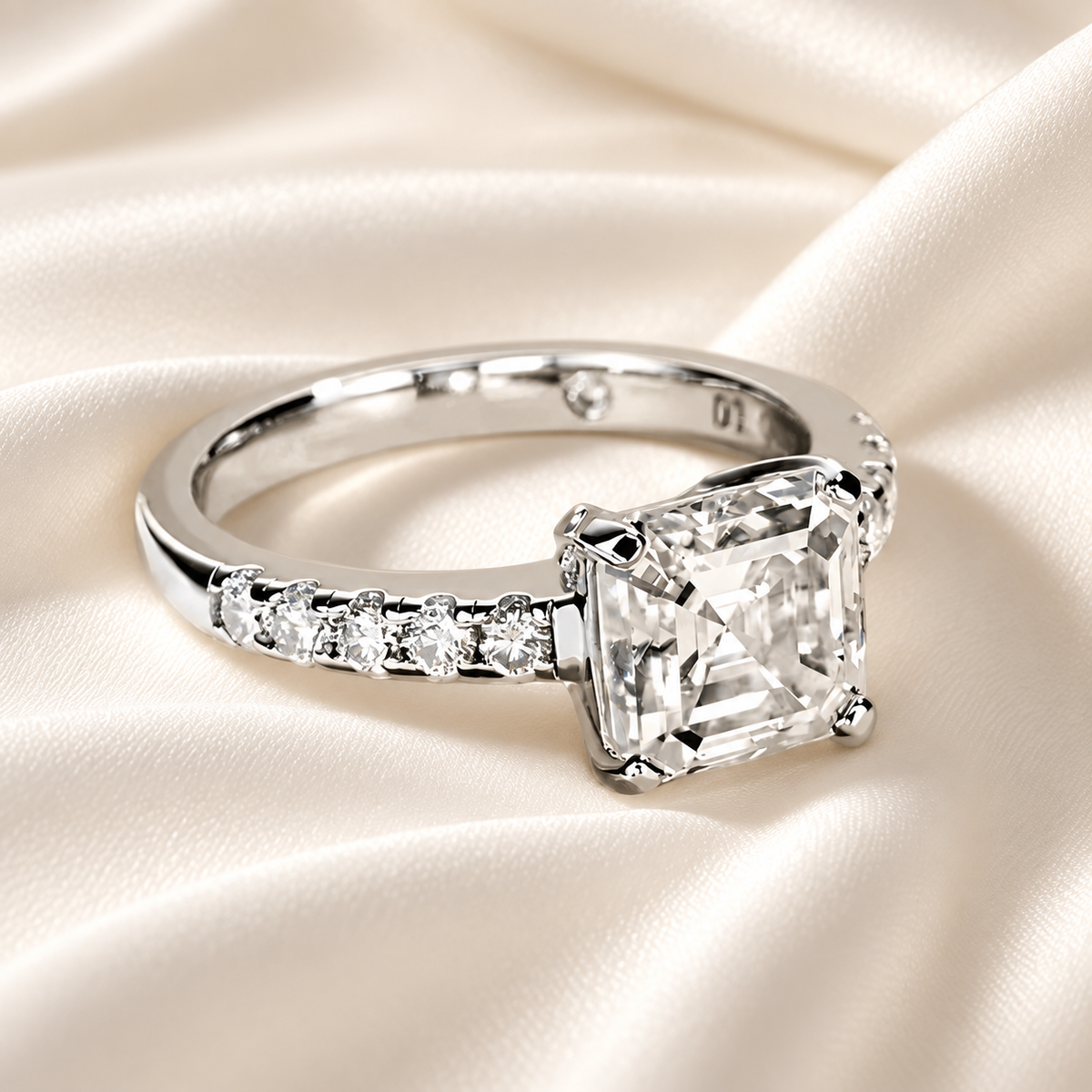 Asscher-Cut 3ct Pave D-Colourless VVS1 Moissanite Engagement Ring - Affordable Luxury