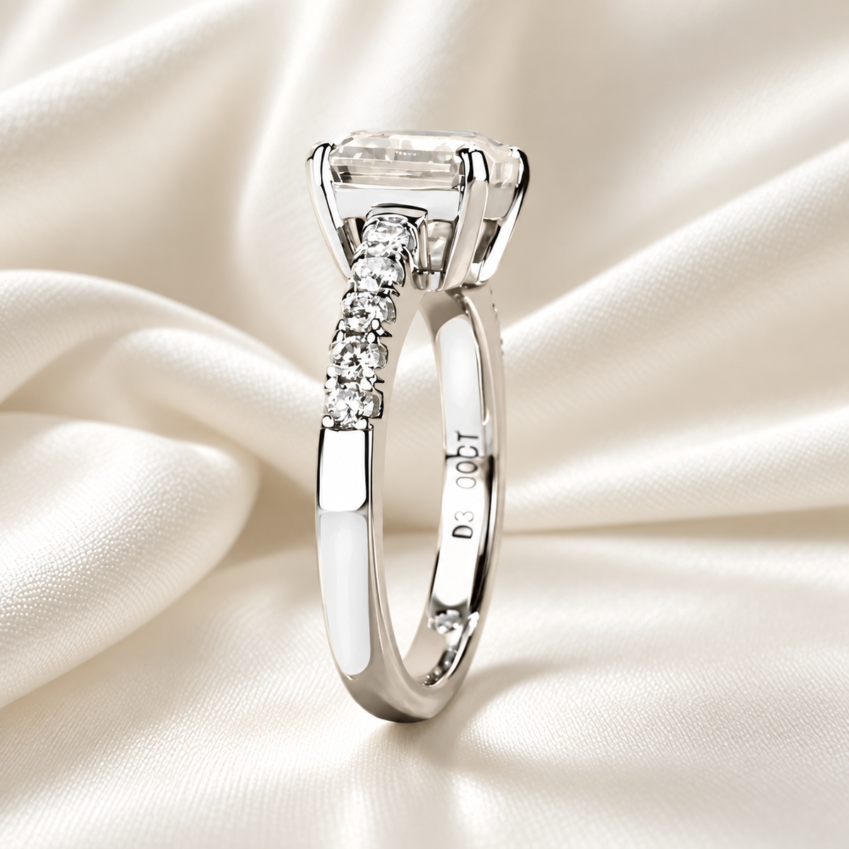 Asscher-Cut 3ct Pave D-Colourless VVS1 Moissanite Engagement Ring - Affordable Luxury