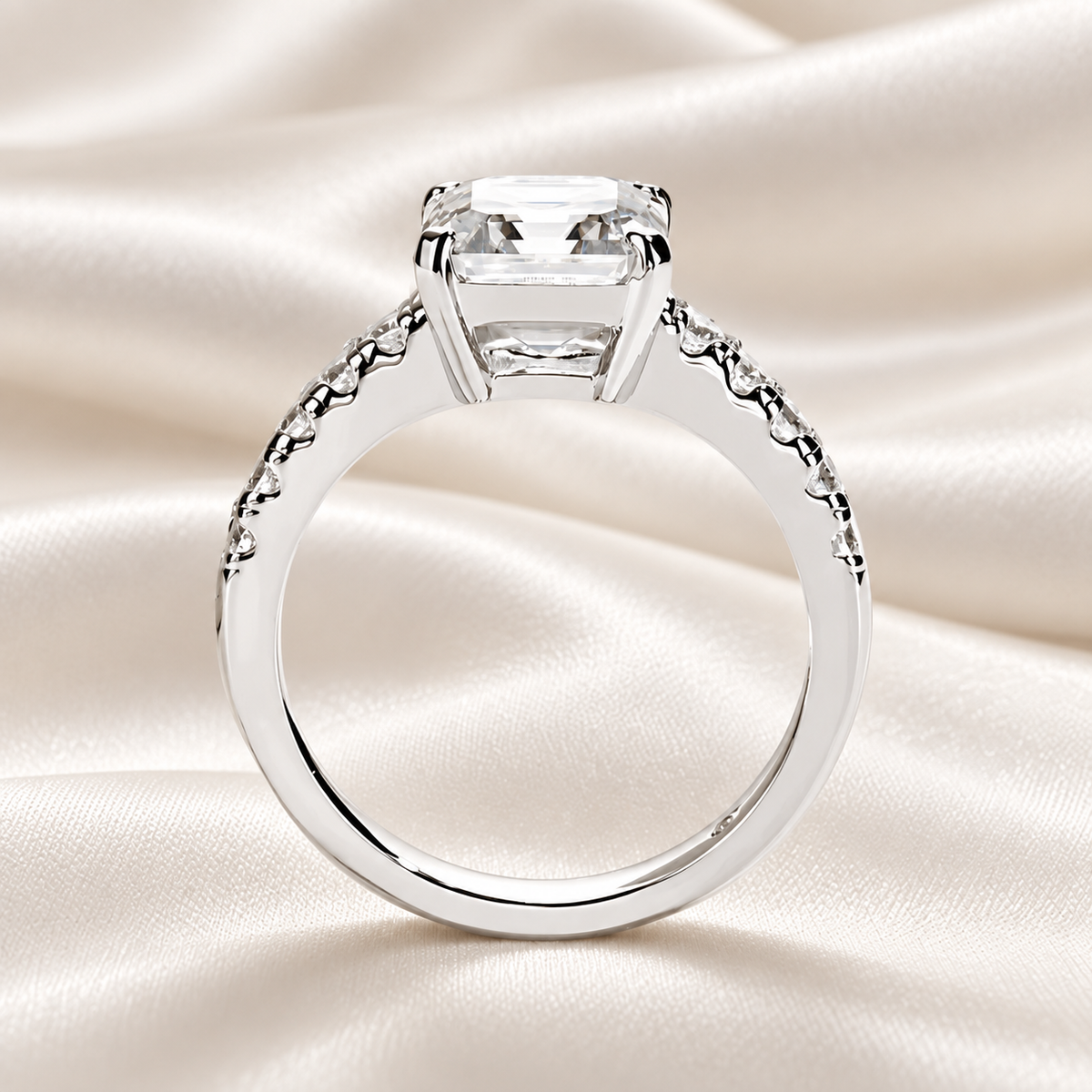 Asscher-Cut 3ct Pave D-Colourless VVS1 Moissanite Engagement Ring - Affordable Luxury