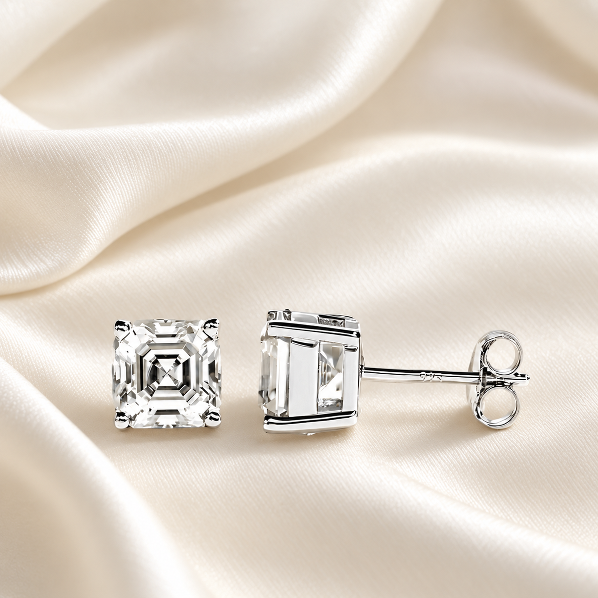 Asscher-Cut Moissanite Stud Earrings | D-Colourless VVS1 with 10K Gold Hypoallergenic Posts