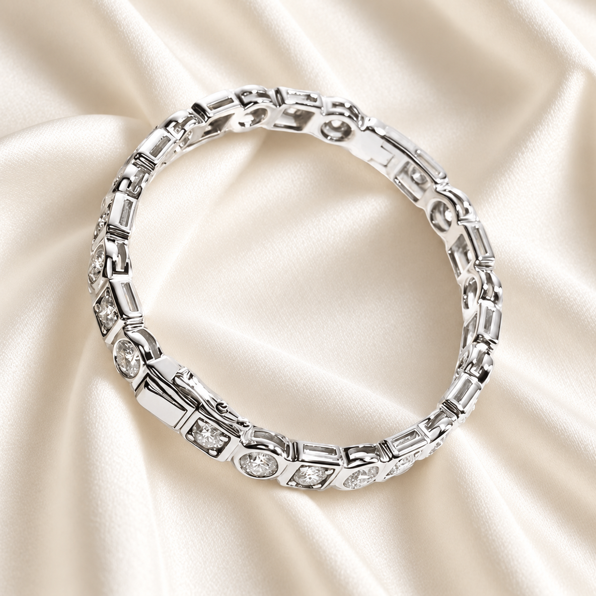 Square & Circle Bezel Design Moissanite Bracelet | 4.5mm Stones
