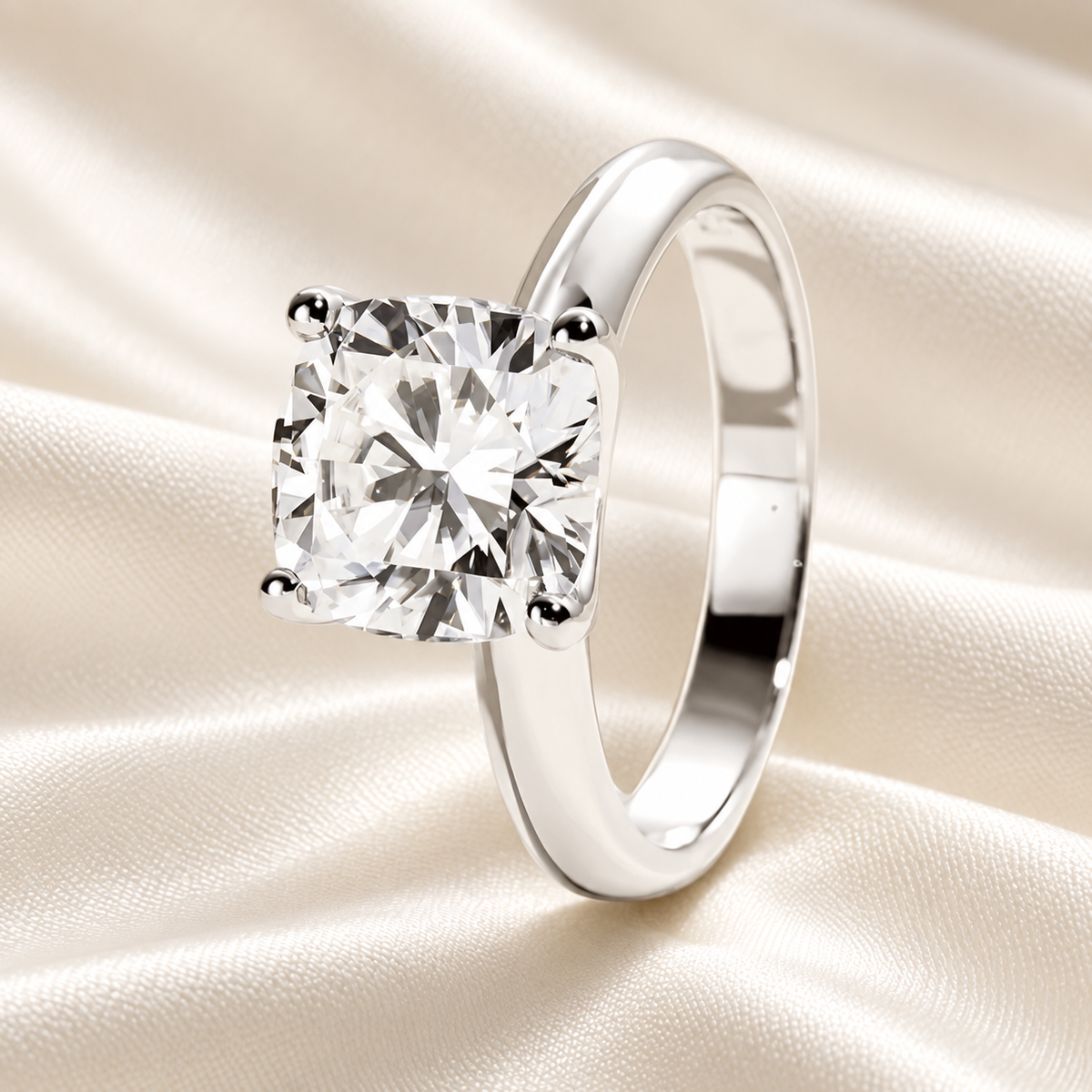 Cushion-Cut 3.5ct D-Colorless VVS1 Moissanite Engagement Ring - Diamond Alternative