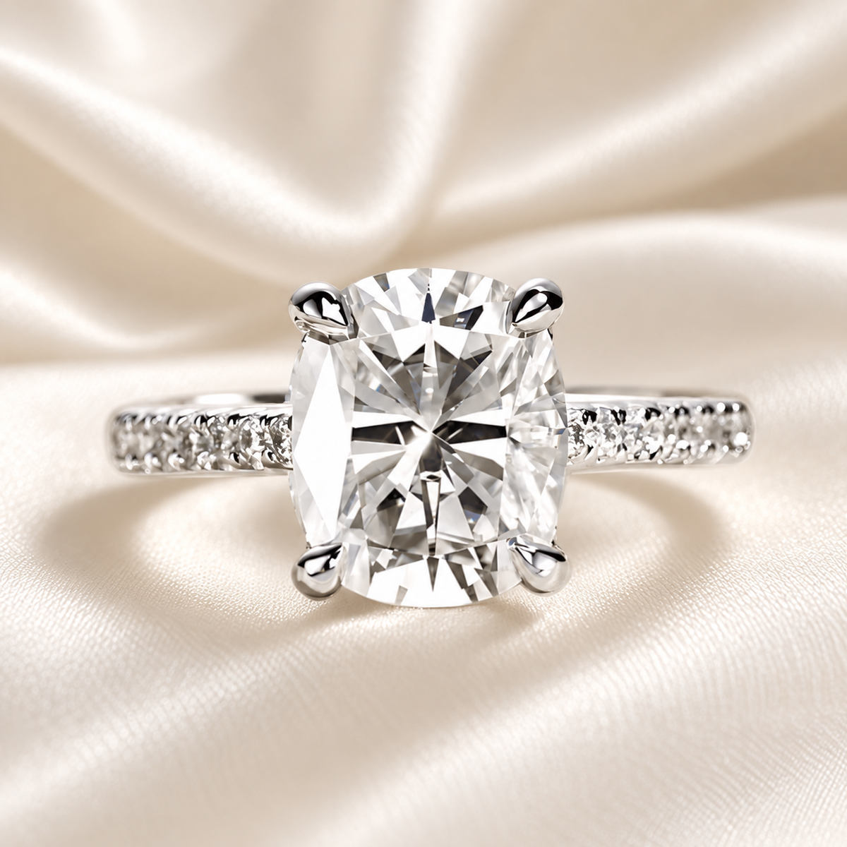 Cushion-Cut 5ct Moissanite Half Pave Engagement Ring