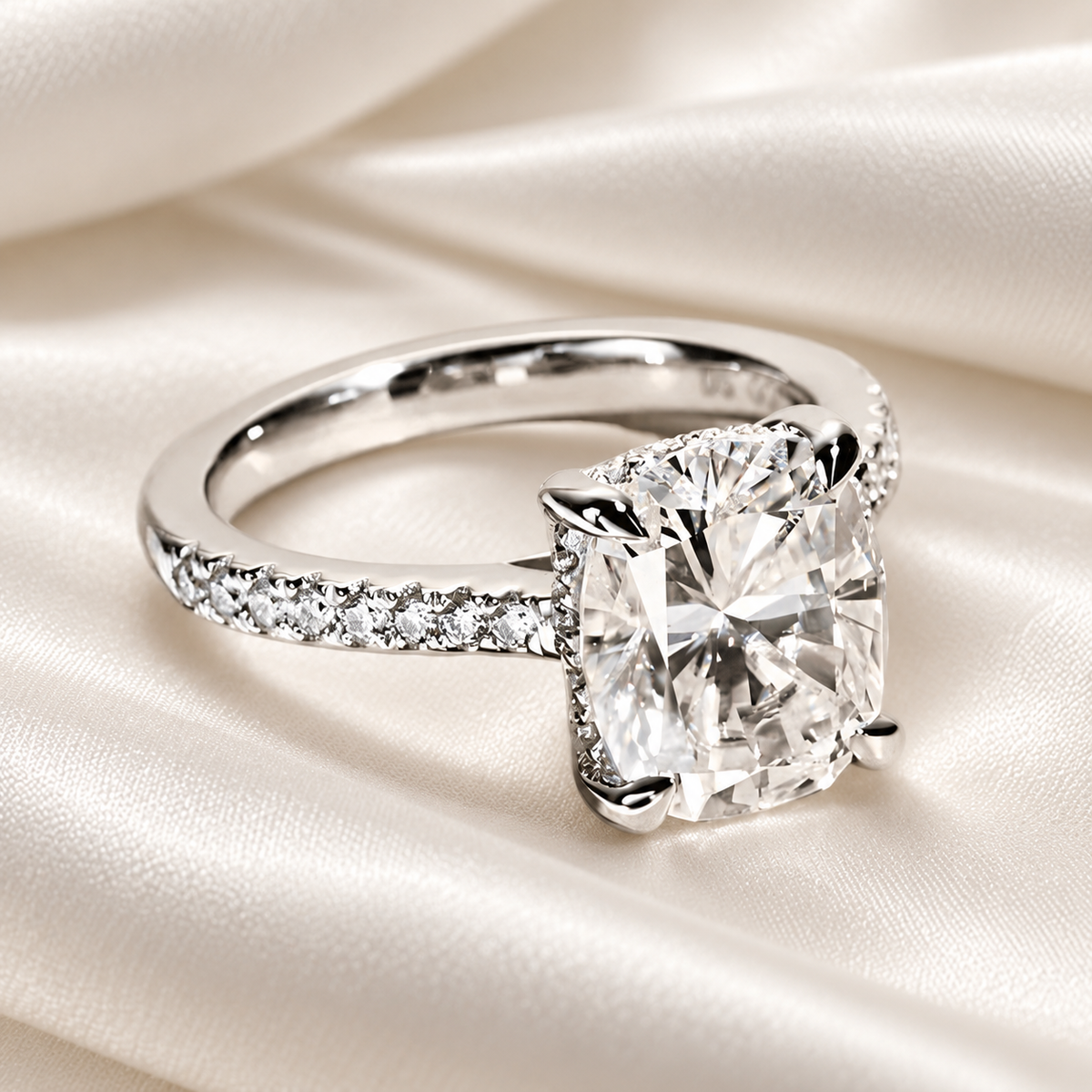 Cushion-Cut 5ct Moissanite Half Pave Engagement Ring