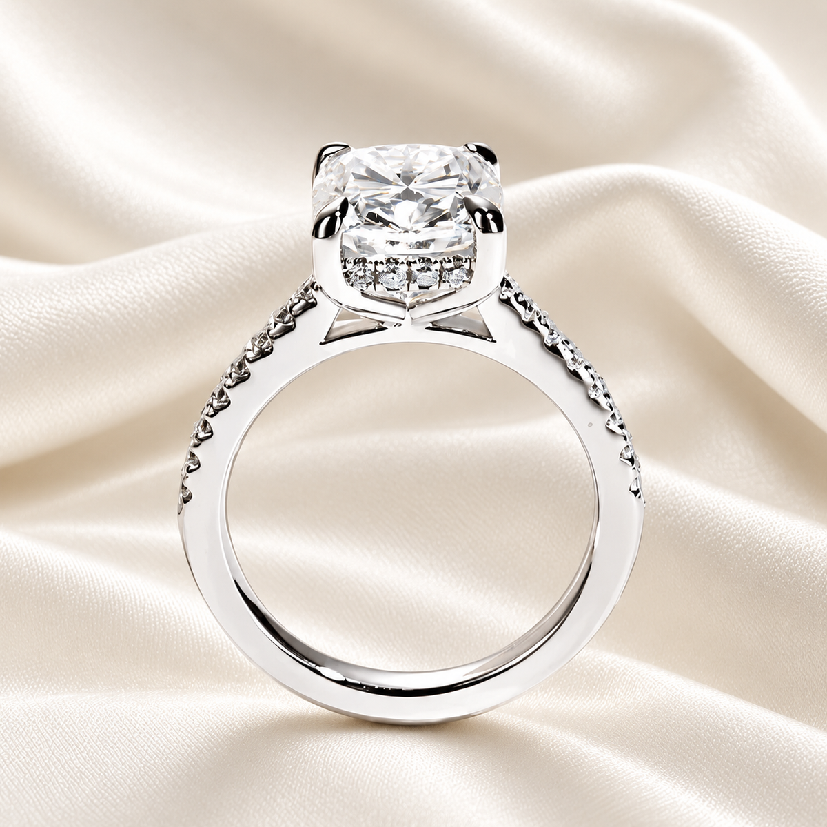 Cushion-Cut 5ct Moissanite Half Pave Engagement Ring
