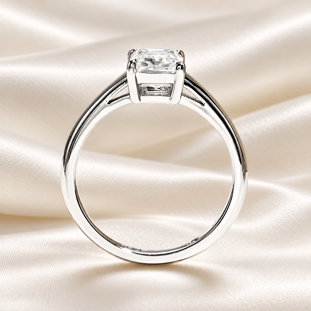 Emerald-Cut 2ct Moissanite Classic Ring with 18K White Gold Finish