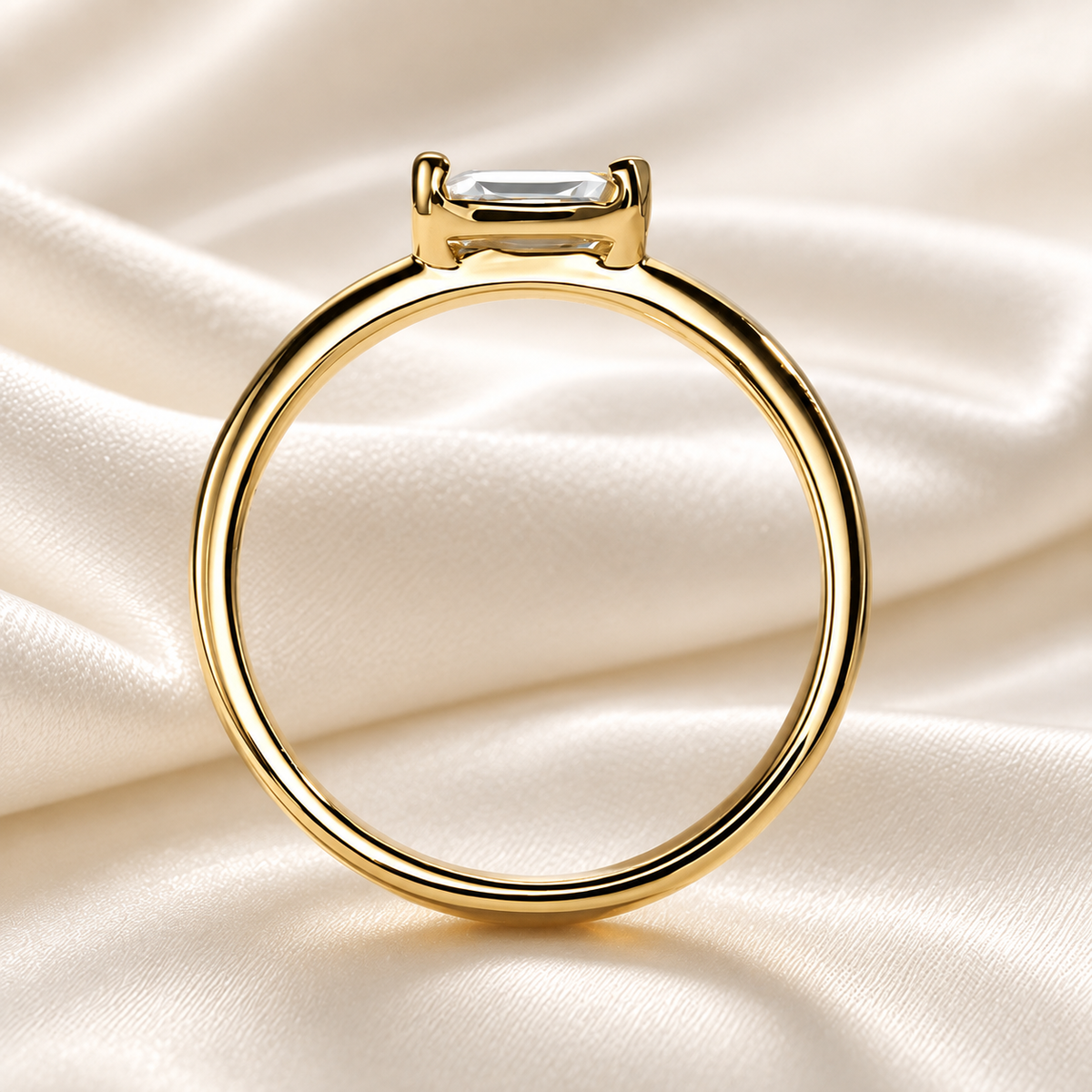 Emerald-Cut 1ct East-West Set Moissanite Ring with 18K Yellow Gold Finish