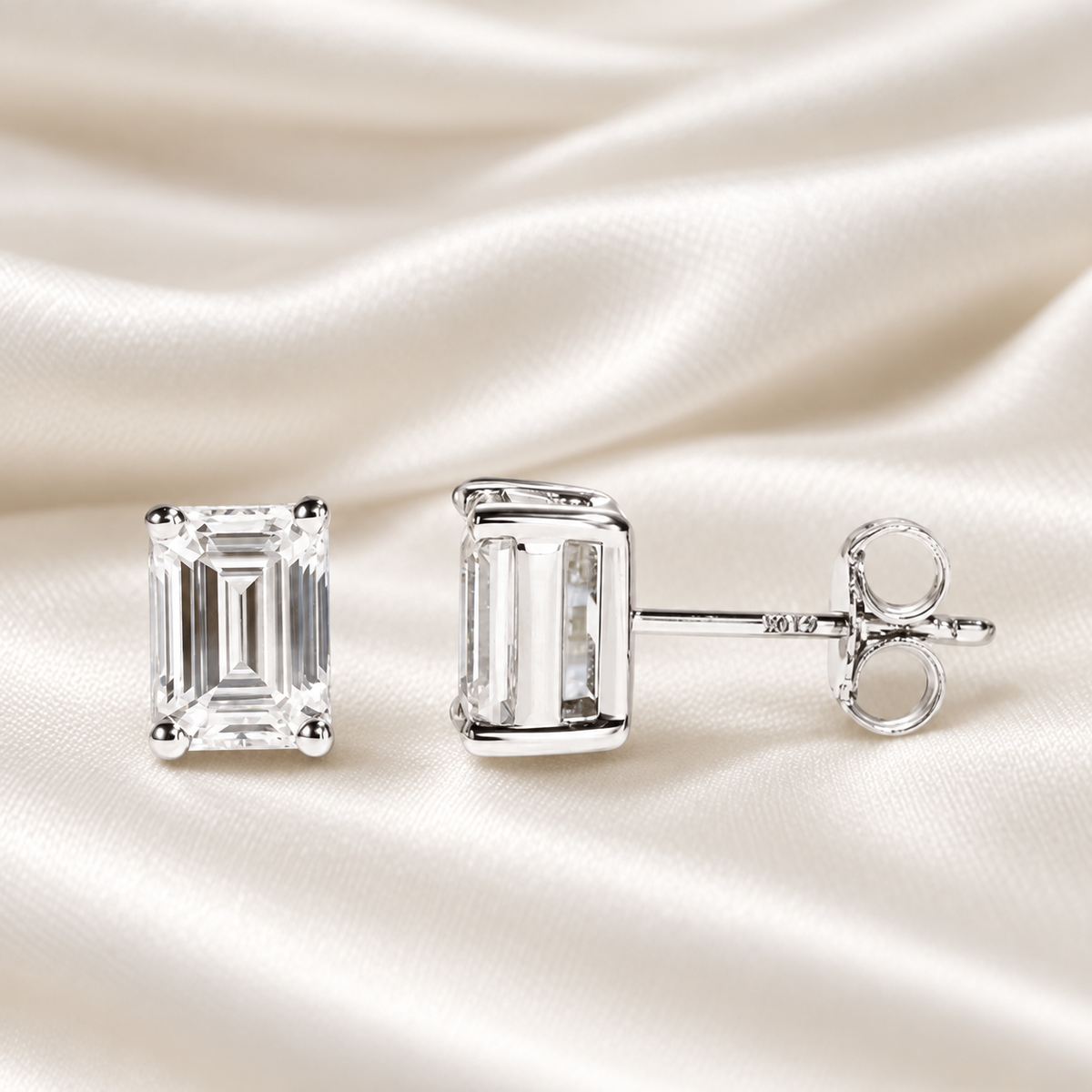 Emerald-Cut Moissanite Stud Earrings - Hypoallergenic