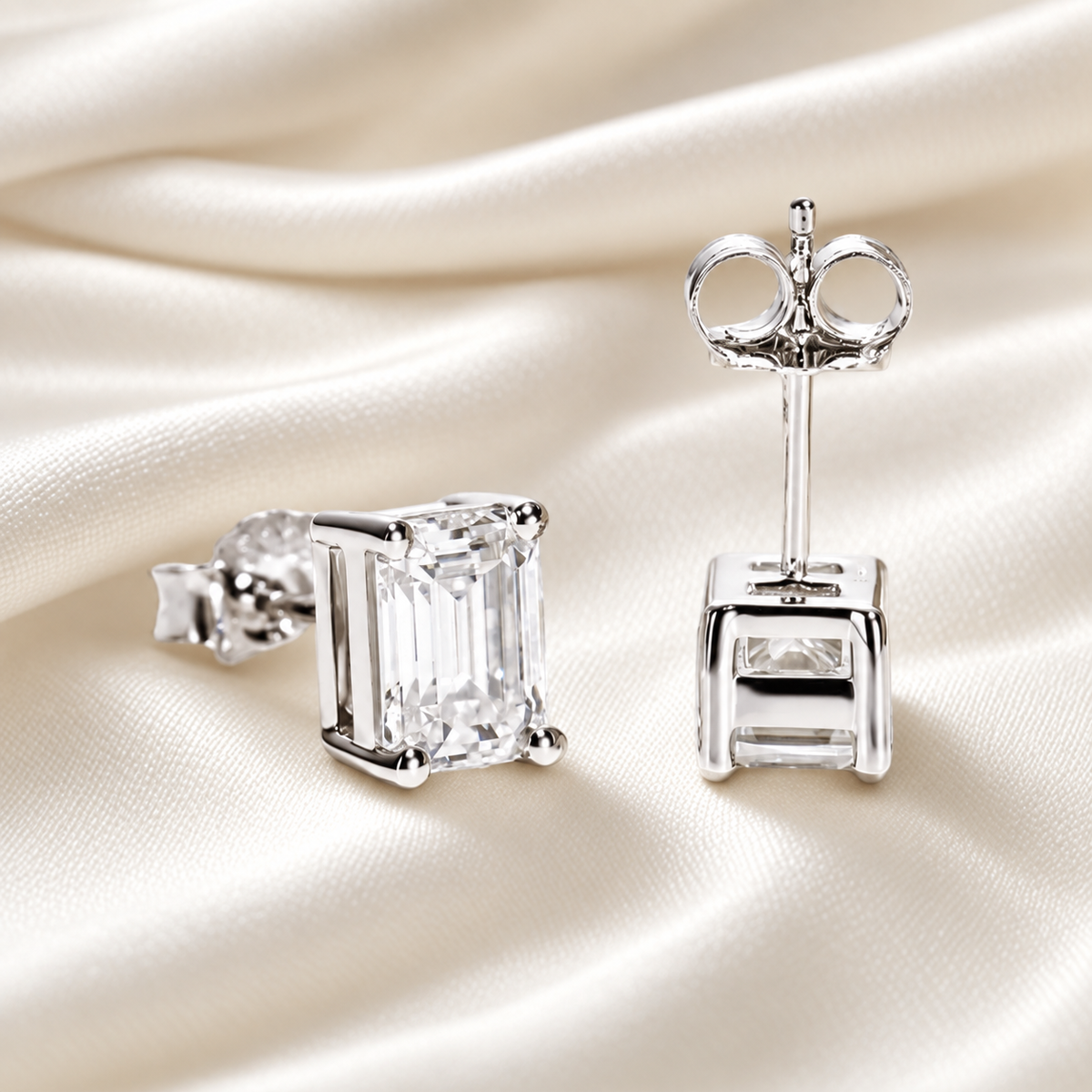Emerald-Cut Moissanite Stud Earrings - Hypoallergenic