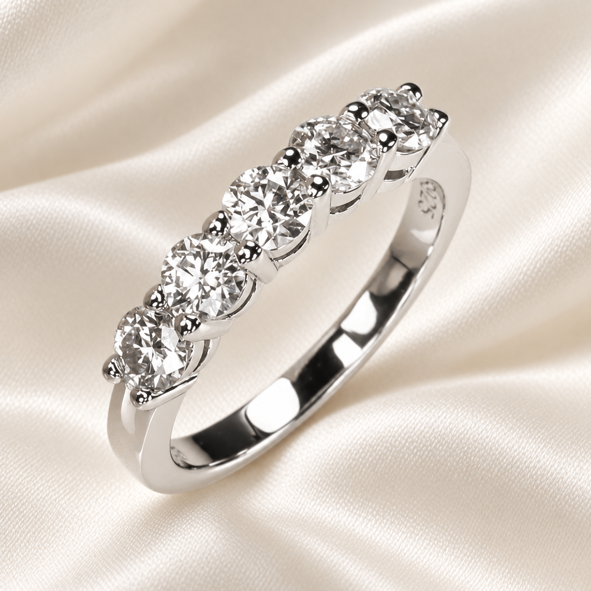 Five-Stone 1.5 TCW Round Moissanite Wedding Band with White or Yellow Gold Finish