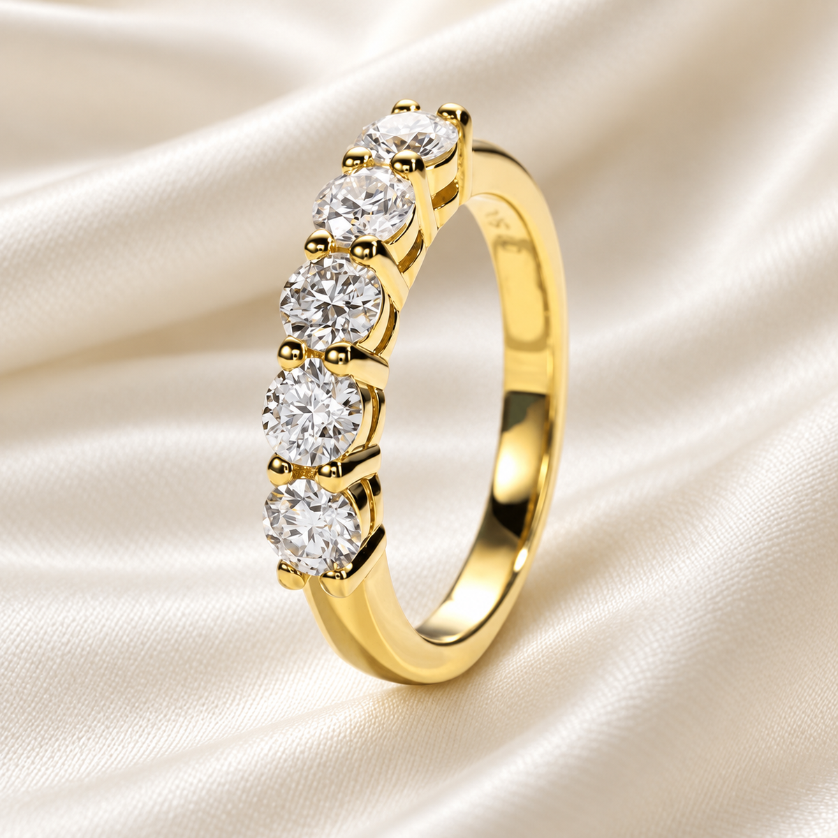 Five-Stone 1.5 TCW Round Moissanite Wedding Band with White or Yellow Gold Finish