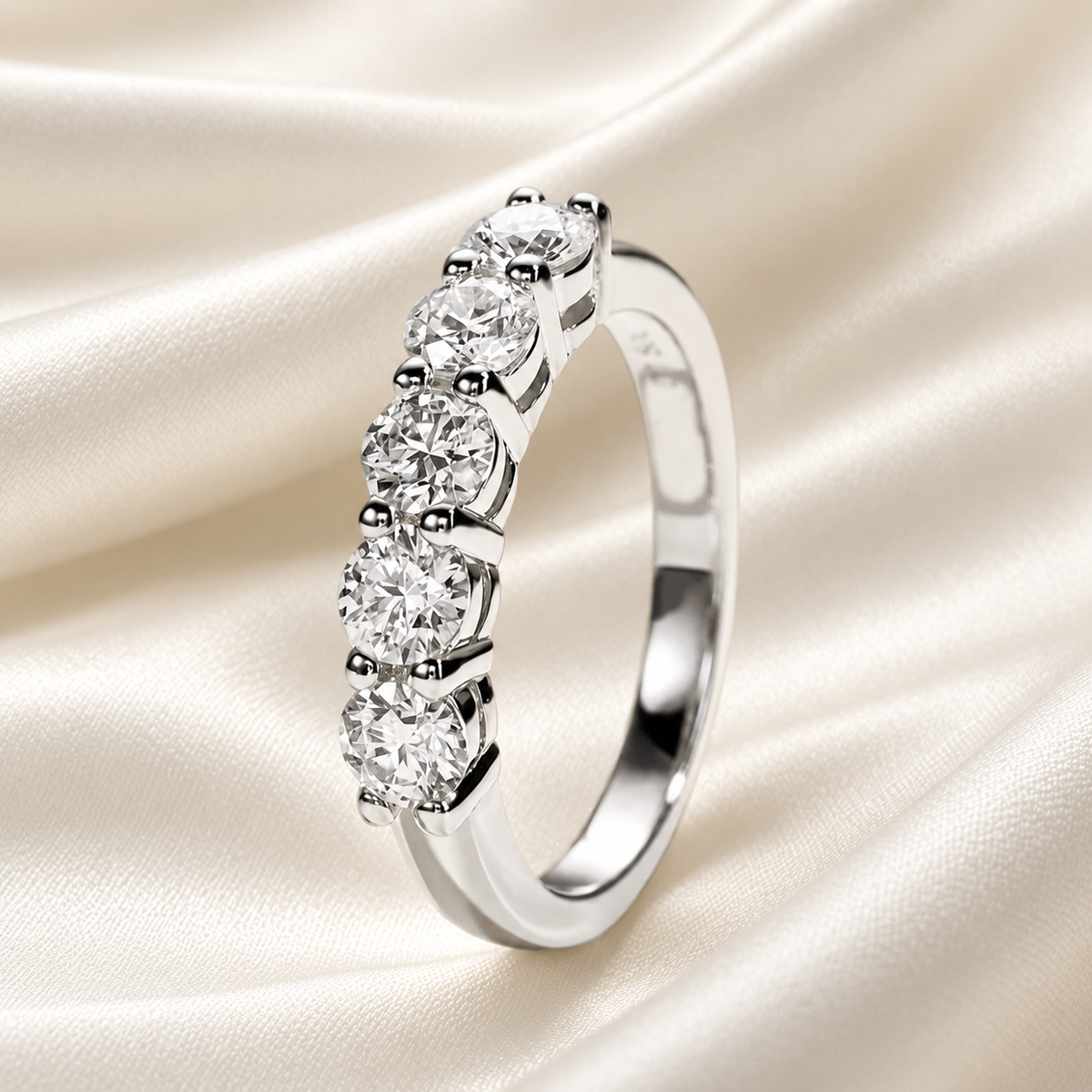 Five-Stone 1.5 TCW Round Moissanite Wedding Band with White or Yellow Gold Finish