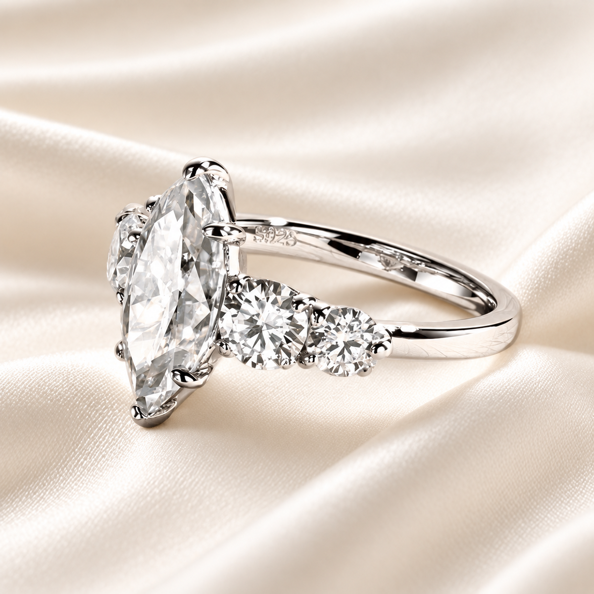 3 Carat Marquise-Cut Moissanite Engagement Ring | 4.6ct, 5 Stone Ring
