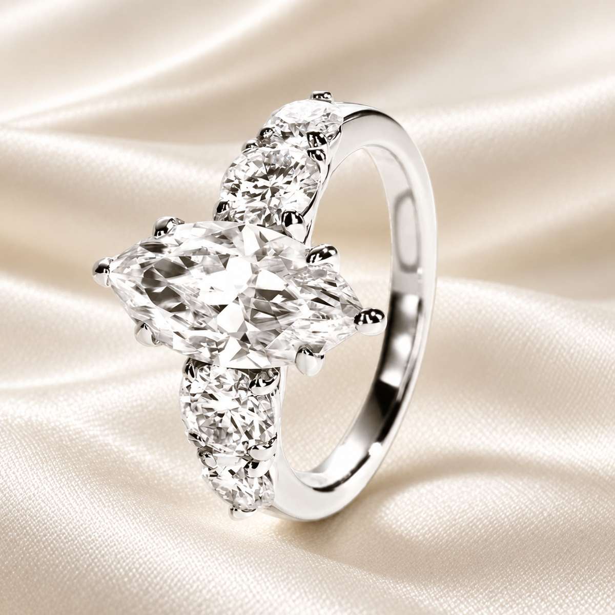 3 Carat Marquise-Cut Moissanite Engagement Ring | 4.6ct, 5 Stone Ring