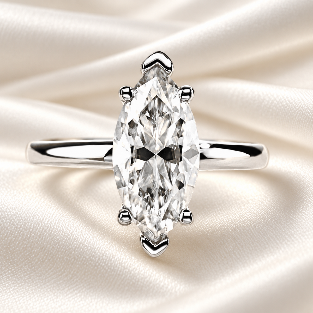 Marquise 3ct Moissanite Solitaire Ring with 18K White Gold Finish
