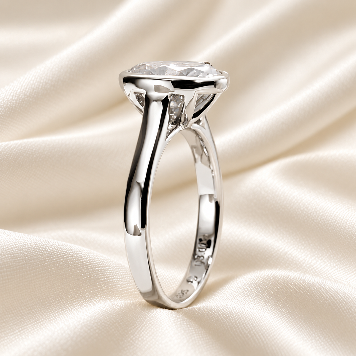 Oval 3ct Moissanite Ring Bezel-Set with 18K White Gold Finish