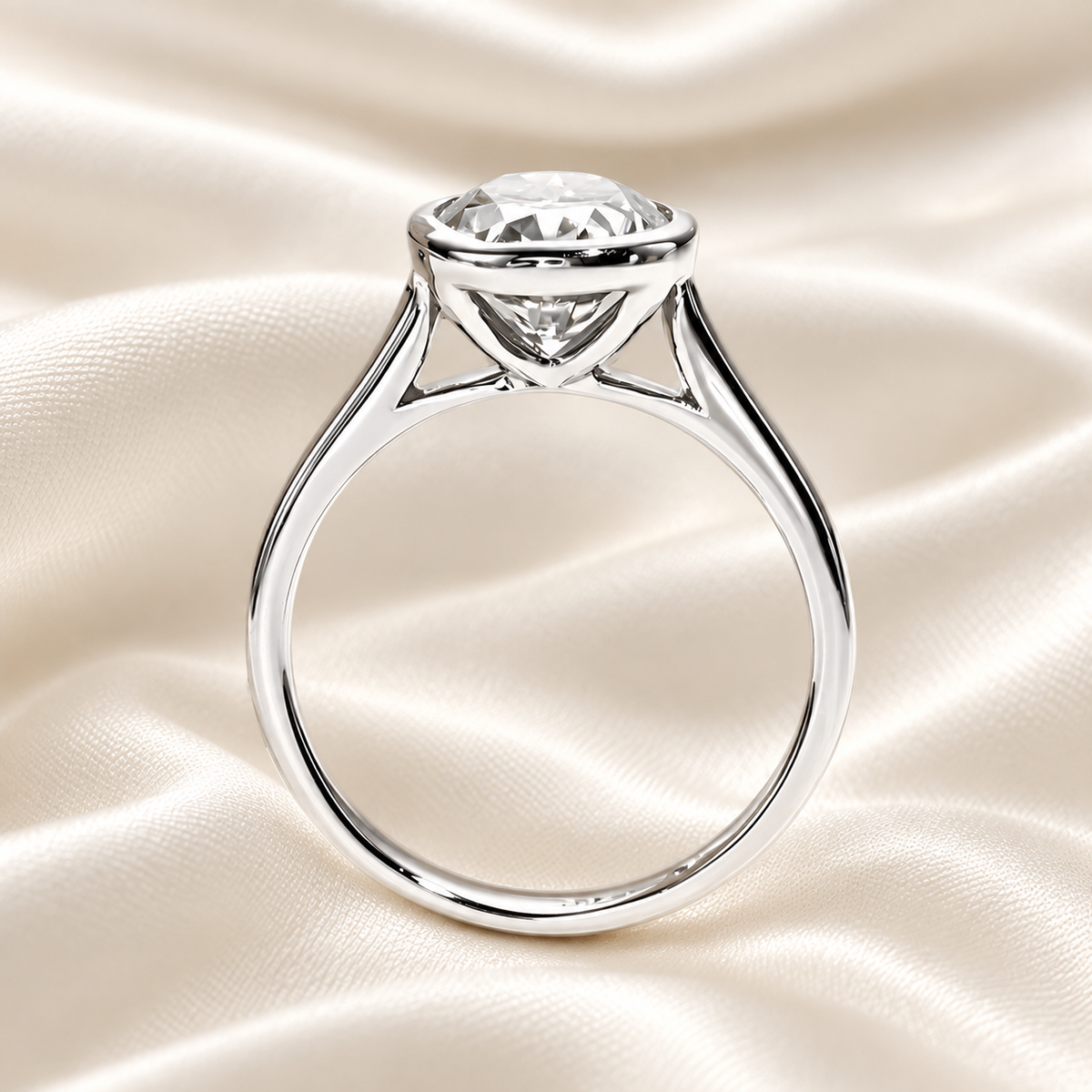 Oval 3ct Moissanite Ring Bezel-Set with 18K White Gold Finish