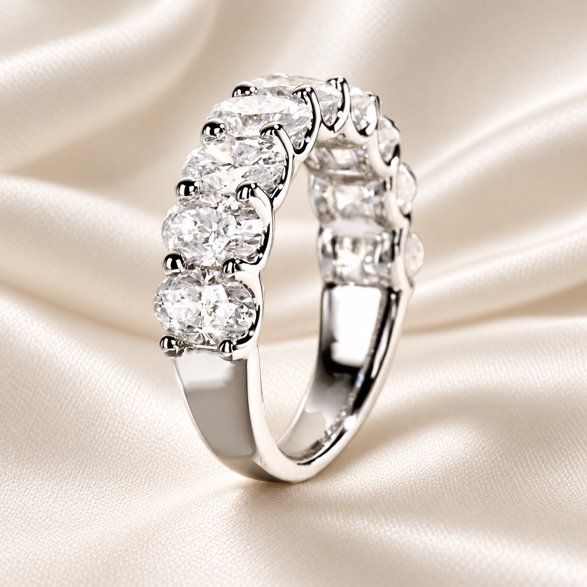 4.5ct Oval-Cut Moissanite Half Eternity Band Ring | D-Colourless Stones