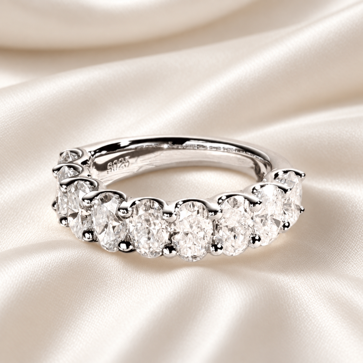 4.5ct Oval-Cut Moissanite Half Eternity Band Ring | D-Colourless Stones