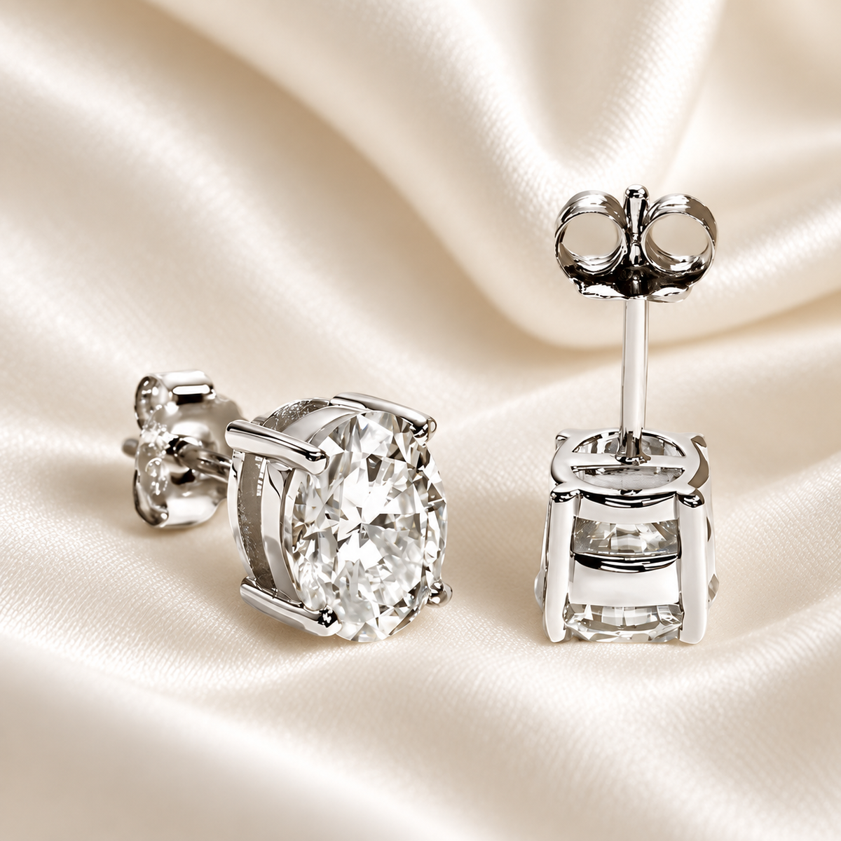 Oval-Cut Moissanite Stud Earrings | D-Colourless VVS1 with 10K Gold Hypoallergenic Posts