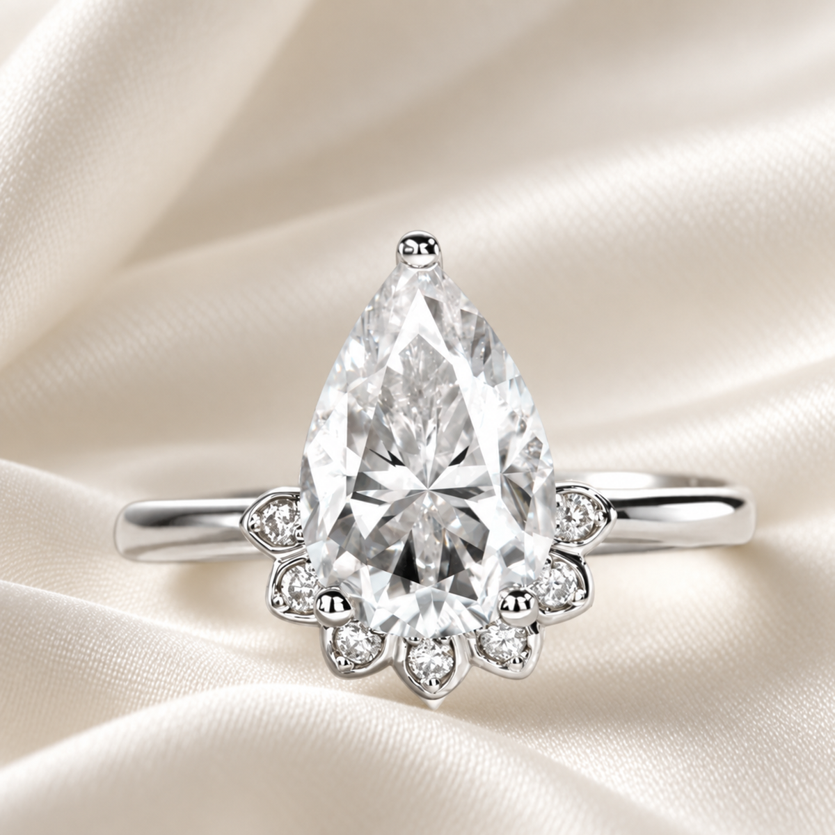 4ct Pear-Cut Moissanite Engagement Ring | Accent Stones for Added Brilliance