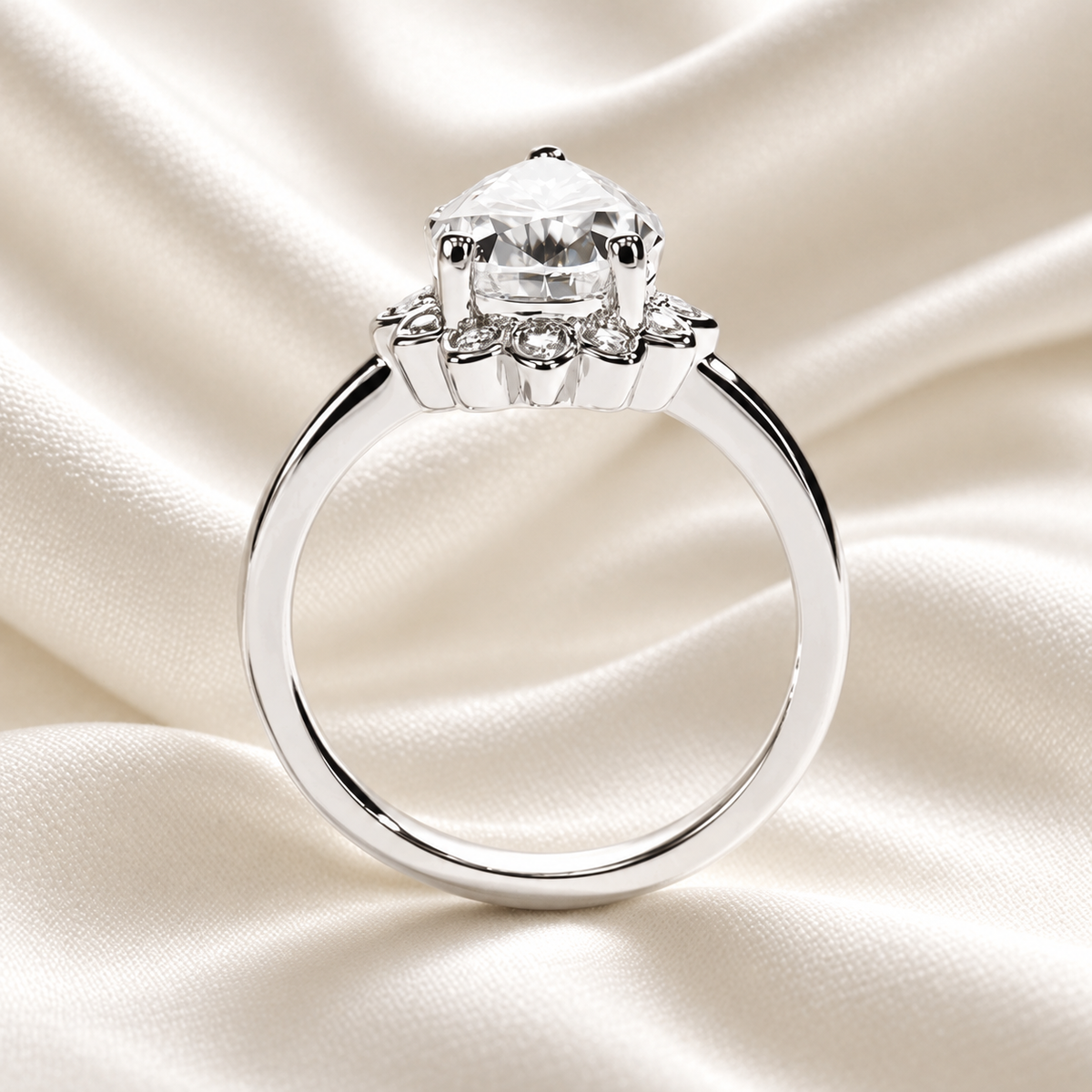 4ct Pear-Cut Moissanite Engagement Ring | Accent Stones for Added Brilliance