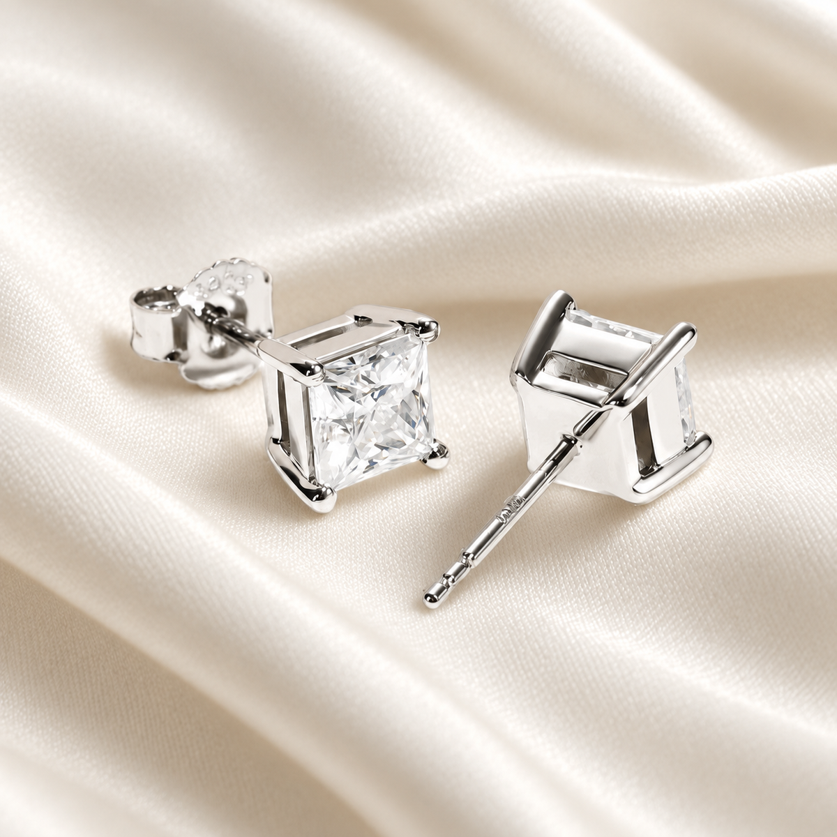 Princess-Cut Moissanite Stud Earrings with 10K White Gold Posts