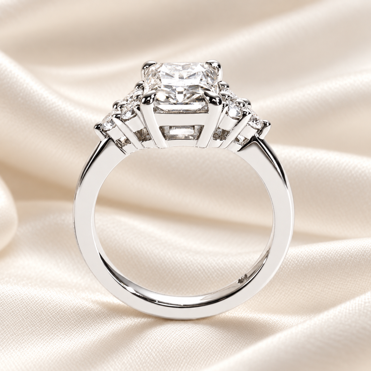 3ct Radiant-Cut Moissanite Engagement Ring | With 6 Side Stones