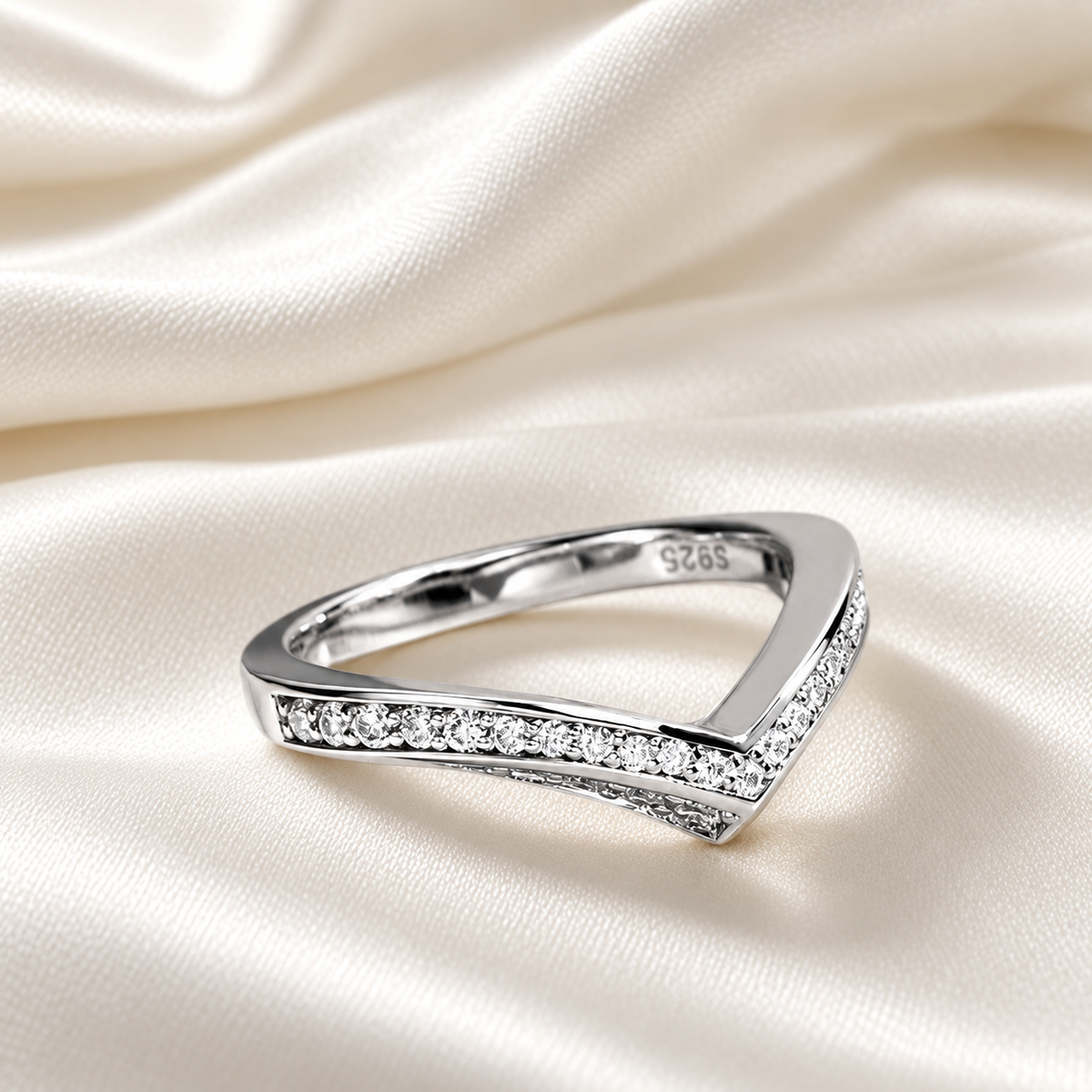 Moissanite V Shape Wedding Band